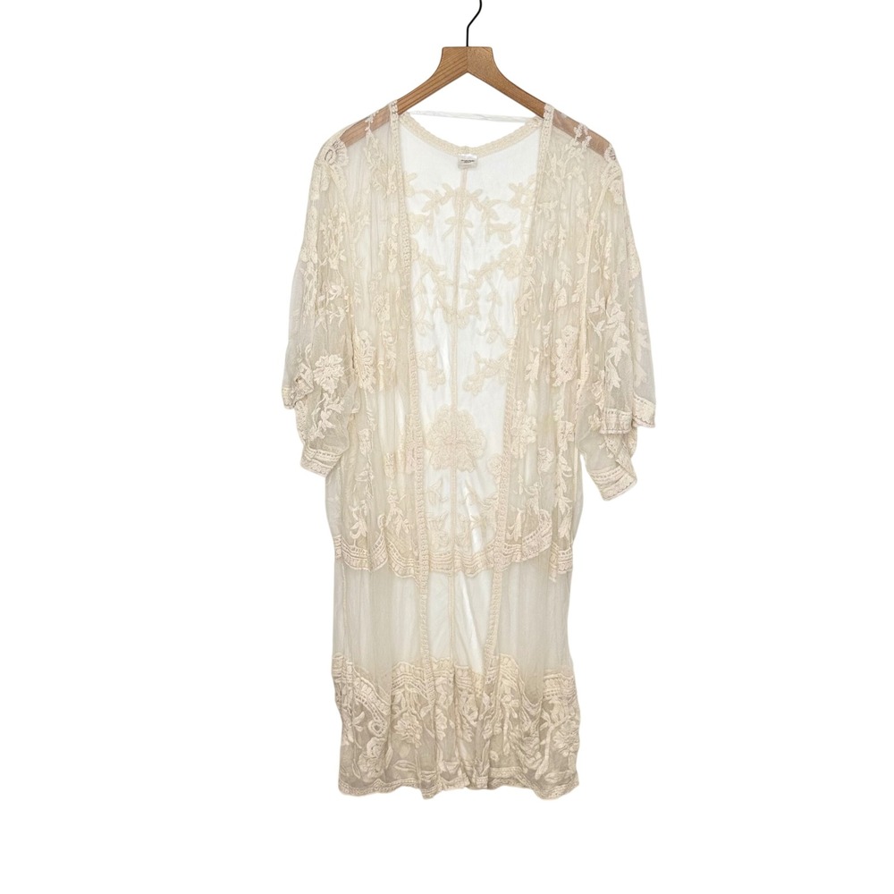 Floral Lace Kimono Women L-XL Cream Layering Fairy Festival Cottage‎ Romantic